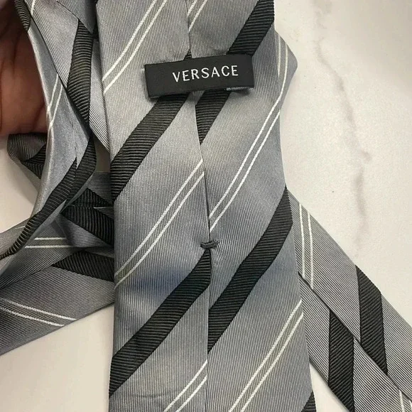 Versace collection gray black striped tie - Picture 7 of 7